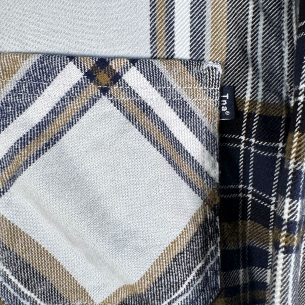Tna Shirt Womens Size XS White Blue Long Sleeve Organic Cotton Flannel Aritzia - Picture 4 of 11